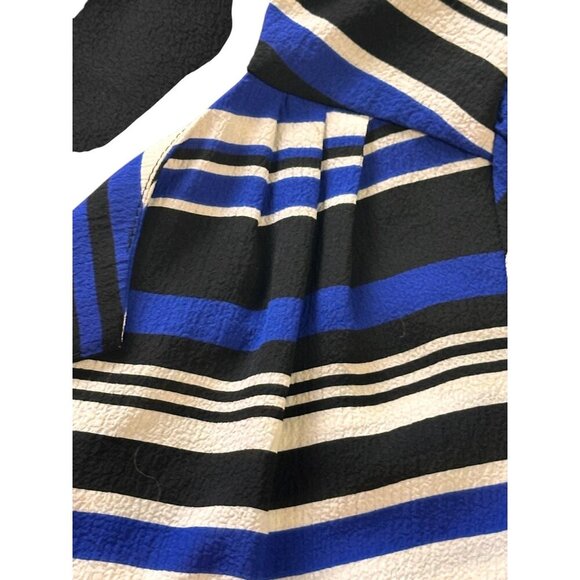 Elle Womens Striped Short Sleeve Top Large Blue & Black Polyester Spandex Blend - Picture 7 of 11